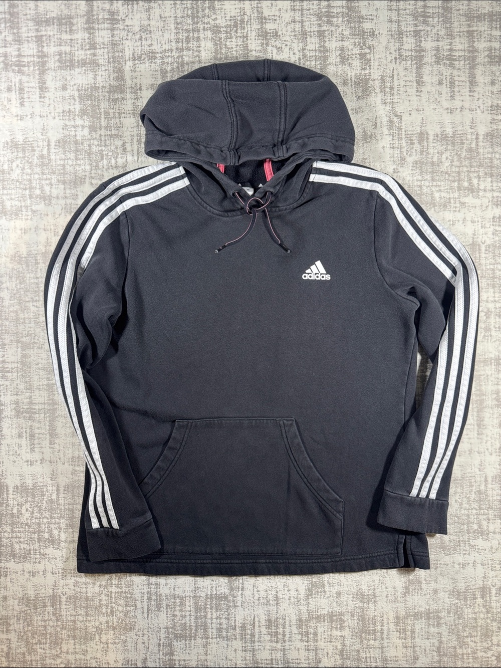 adidas Black Pullover Hoodie with White Three-Stripes 24.5X19.5 PTP SIZE M women